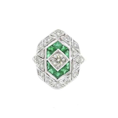 Emerald & Diamond Art Deco Style Ring