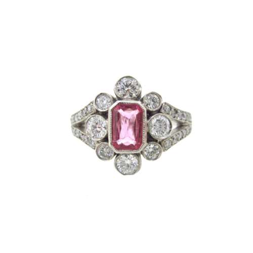 Platinum Pink Sapphire and diamond ring