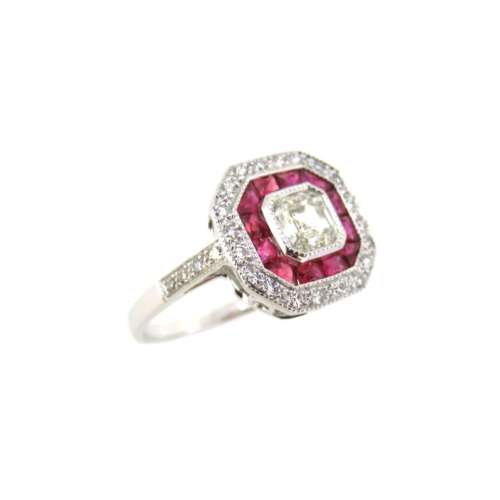 Ruby & Diamond Art Deco Style Ring