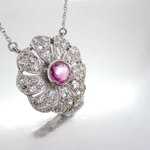 Vintage Pink Sapphire & Diamond Pendant