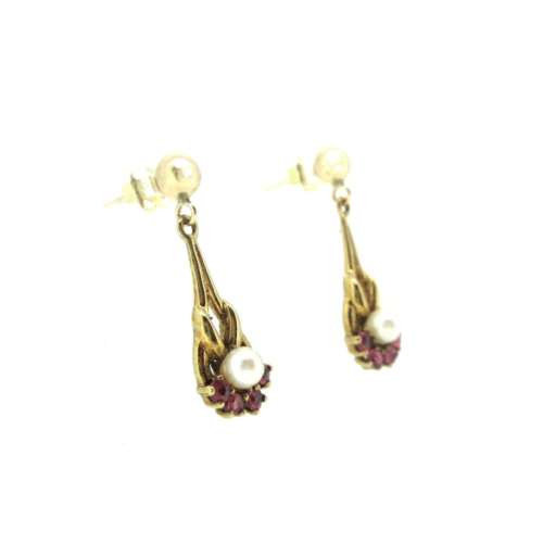 Ruby & Pearl Drop Earrings